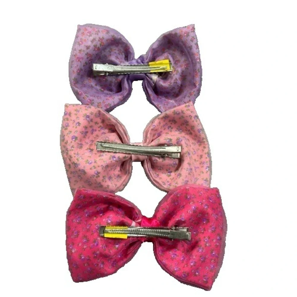 NEW Hair Accessories‎ set of 3 pink purple floral flowers bow clips